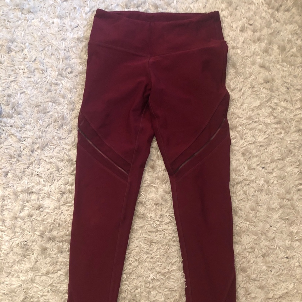 Burgundy leggings with sheer panels